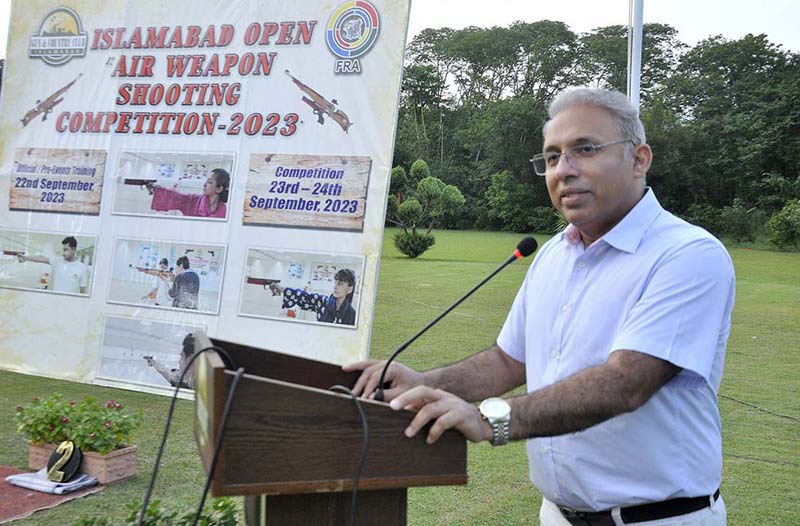 Inspectors General Of Police, Dr. Akbar Nasir Khan addressing the prize distribution ceremony of Islamabad Open Air Weapon Shooting Competition-2023 at Gun & Country Club