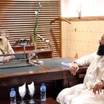 Chairman Rohiat Hilal Committee Pakistan, Khatib and Imam Badshahi Masjid Lahore Maulana Syed Muhammad Abdul Khabir Azad in meeting with Chief Minister Gilgit Baltistan Haji Gulbar Khan at his Office