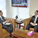 Caretaker Federal Minister for IT Dr. Umar Saif meeting with PTCL Group President & CEO Hatem Muhammad Bamatraf at Ministers Office