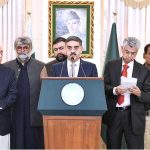 Caretaker Prime Minister Anwaar-ul-Haq kakar addressing a press conference
