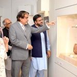 Federal Minister for National Heritage and Culture Jamal Shah taking round of Islamabad Museum during inaugural ceremony of week-long cultural activities being organization in connection with Pakistan Defence Day