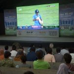 Fans are watching Pak-India Asia Cup 2023 match on a large screen at Arts Council of Pakistan.