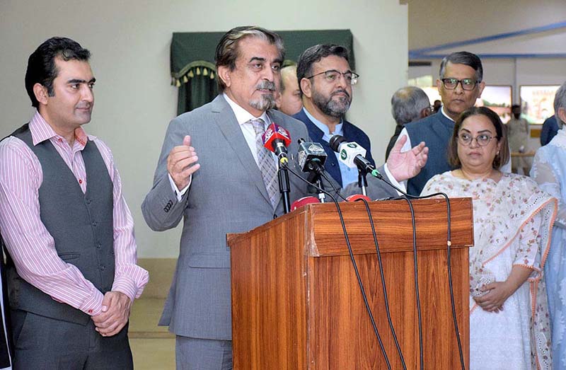 Federal Minister for National Heritage and Culture Jamal Shah taking round of Islamabad Museum during inaugural ceremony of week-long cultural activities being organization in connection with Pakistan Defence Day