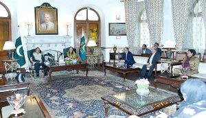 President Dr. Arif Alvi in a meeting with a delegation of the Lahore Chamber of Commerce and Industry at Governor House.