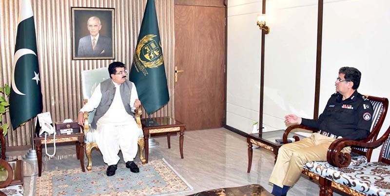 Inspector General Sindh, Riffat Mukhtar Raja calling on Chairman Senate, Muhammad Sadiq Sanjrani at Parliament House