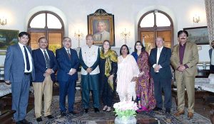 President Dr. Arif Alvi in a meeting with a delegation of the Lahore Chamber of Commerce and Industry at Governor House.