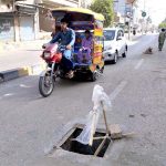 A view of open main hole at Railway Station Road may cause any mishap and needs the attention of concerned authorities