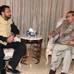 Mr. Khalil George, Federal Minister for Human Rights meets with Ch Shujaat Hussain at his residence in Gulberg.