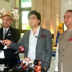 Interim State Minister of Tourism/Chairman PTDC, Poet,Syed Wasi Shah addressing a press conference at College of Tourism and Hotel Management (COTHM)