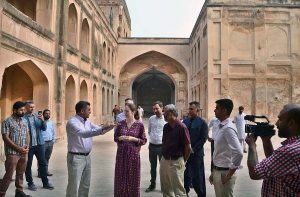 US Consul General Ambassador Ms. Kirsten Hawkins' being briefed about Pakistani cultural heritage sites by Wall City staff on the occasion of her visit to Lahore Fort. 