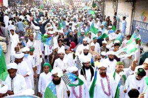 Children participating in procession on the occasion of Eid Milad-un-Nabi (PBUH). Muslims all over the world celebrate the Birthday of Holy Prophet Muhammad (PBUH) by participating in religious processions, ceremonies