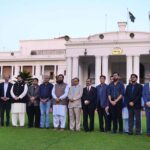 Punjab Governor, Muhammad Baligh ur Rehman and Caretaker Punjab Chief Minister Mohsin Naqvi along with his cabinet in a group photograph after visiting the Governor House