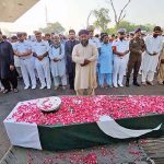 Funeral Prayer of Pakistan’s Navy Soldier Hussnain Haider offering at Tirkhana Wala Lalian District near Chiniot, The helicopter crashed during the flight at Gawadar "As a result of the crash, two officers and one Soldier of the Pakistan Navy embraced martyrdom