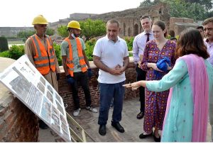 US Consul General Ambassador Ms. Kirsten Hawkins' being briefed about Pakistani cultural heritage sites by Wall City staff on the occasion of her visit to Lahore Fort.