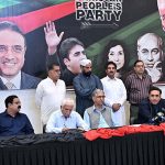 PPP Chairman Bilawal Bhutto Zardari talking to media persons after Central Executive Committee meeting