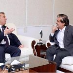 The Ambassador of the Republic of Azerbaijan to Pakistan, Khazar Farhadov called on Jamal Shah, Caretaker Federal Minister for National Heritage & Culture Jamal Shah at his office