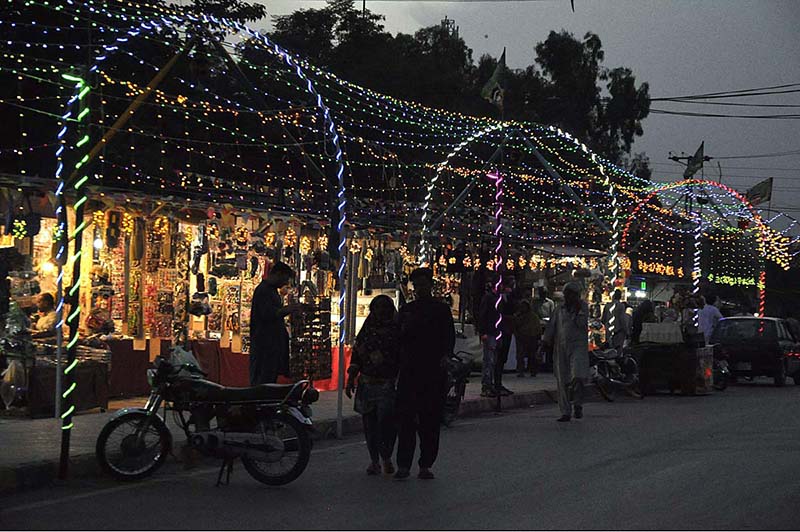 An illuminated view of colorful lights in connection with Eid Milad-un-Nabi (PBUH) celebrations.