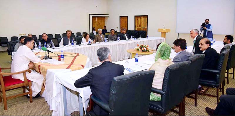 Caretaker Prime Minister Anwaar-ul-Haq Kakar chairs a meeting of political leaders