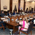 Caretaker Sindh Chief Minister Justice (retd) Maqbool Baqar presides over a meeting of the School Education department at CM House