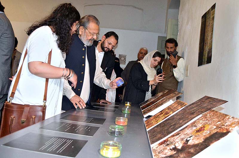 Caretaker Federal Minister for Education and Vocational Training Mr. Madad Ali Sindhi is inaugurating the Crafting Histories exhibition at NCA Lahore