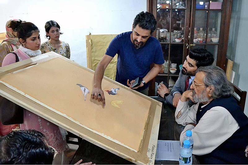 Caretaker Federal Minister for Education and Vocational Training Mr. Madad Ali Sindhi is inaugurating the Crafting Histories exhibition at NCA Lahore