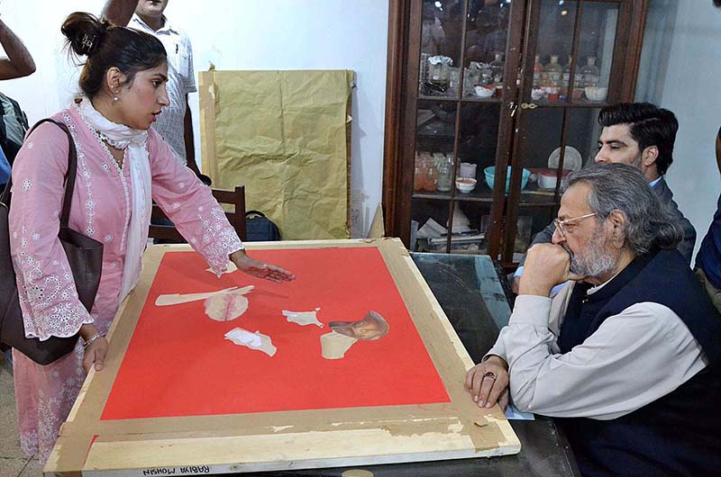 Caretaker Federal Minister for Education and Vocational Training Mr. Madad Ali Sindhi is inaugurating the Crafting Histories exhibition at NCA Lahore