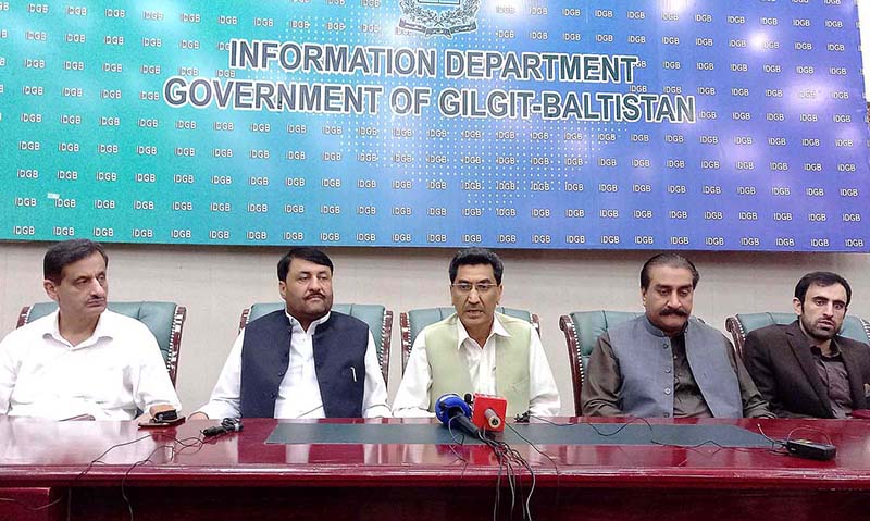 Provincial Ministers Gilgit-Baltistan addressing a press conference regarding the Prime Minister visits to GB at CM Secretariat