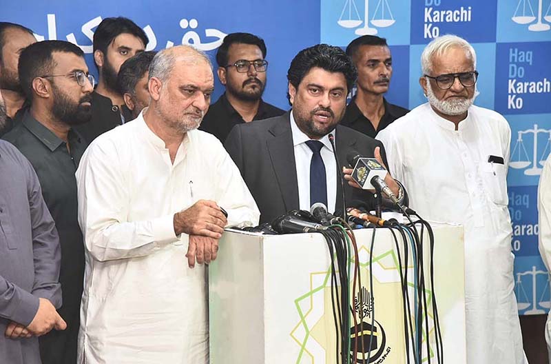 Sindh Governor Kamran Khan Tessori talking to media during his visit to Noorul Haq