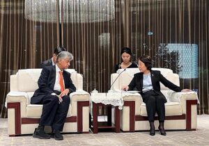 Mr. Murtaza Solangi, Caretaker Federal Minister for Information and Broadcasting in a meeting with Chinese Minister for National Radio and TV, Ms. Cao, Shumin on the sidelines of SCO’s Television Festival 2023 in Nanjing