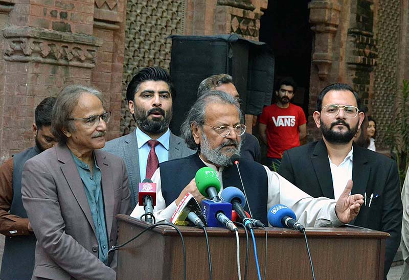 Caretaker Federal Minister for Education and Vocational Training Mr. Madad Ali Sindhi is inaugurating the Crafting Histories exhibition at NCA Lahore