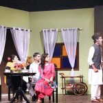 Aritists performing in a play “Biwi Ho Tho Aisi’ during Pakistan Theatre Festival 2023 organised by Arts Council of Pakistan Karachi