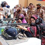 Teachers and Students of Govt Elementary College Jinnah Town Quetta experiencing gunshot at Shooting Range Quetta during their visit on the occasion of Defence Day