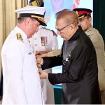 President Dr. Arif Alvi conferring the award of Nishan-e-Imtiaz (Military) upon the Commander of the Turkish Naval Forces, Admiral Ercument Tatlioglu, at a special investiture ceremony held at Aiwan-e-Sadr
