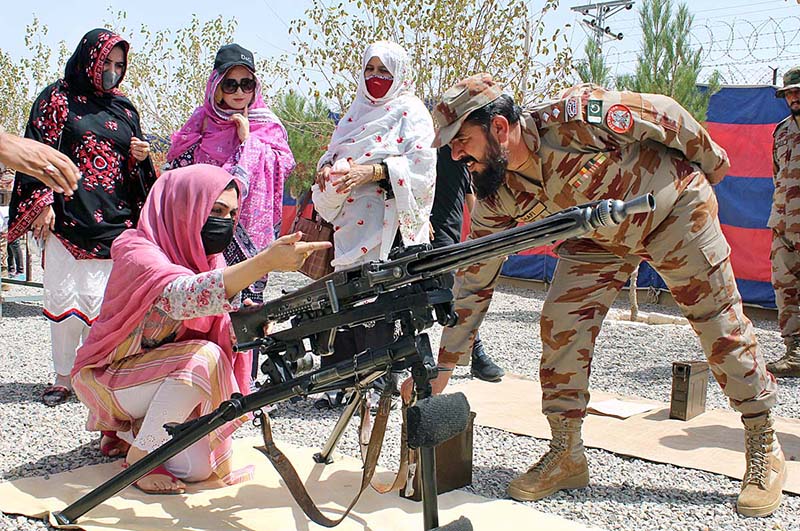 Teachers and Students of Govt Elementary College Jinnah Town Quetta experiencing gunshot at Shooting Range Quetta during their visit on the occasion of Defence Day