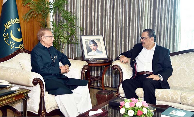 Caretaker Federal Minister for Religious Affairs and Inter-Faith Harmony, Mr. Aniq Ahmed, calls on President Dr. Arif Alvi, at Aiwan-e-Sadr