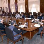 Sindh Caretaker Chief Minister Justice (retd) Maqbool Baqar presides over a meeting of the Transport & Mass Transit Department at CM House