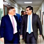 Dr. Gohar Ejaz, Federal Minister for Commerce, Industries, and Production, and American Ambassador Donald Blome share a pleasant moment following a productive meeting at the Ministry of Commerce