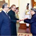 The Ambassador-designate of the People's Republic of China, Mr. Jiang Zaidong, presenting his diplomatic credentials to President Dr. Arif Alvi, at Aiwan-e-Sadr