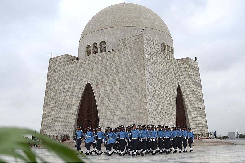 Pakistan Air Force cadets march past at mausoleum of Quaid-e-Azam Muhammad Ali Jinnah on the occasion of Defence Day celebrated across the country