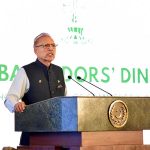 President Dr. Arif Alvi addressing the Annual Ambassadors' Dinner, organized by the Lahore Chamber of Commerce & Industry, at Aiwan-e-Sadr