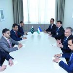 Caretaker Prime Minister Anwaar-ul-Haq Kakar meets with the President of Uzbekistan, Shavkat Mirziyoyev on the sidelines of 78th session of United Nations General Assembly
