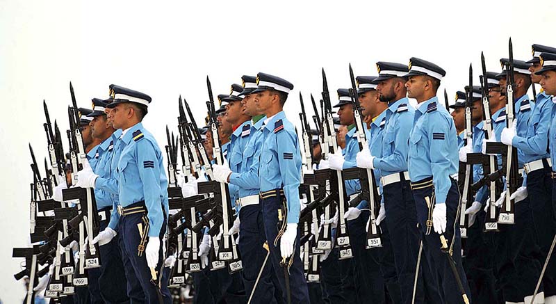 Pakistan Air Force cadets march past at mausoleum of Quaid-e-Azam Muhammad Ali Jinnah on the occasion of Defence Day celebrated across the country