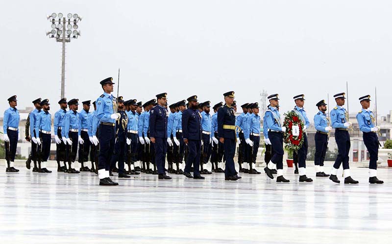 Pakistan Air Force cadets march past at mausoleum of Quaid-e-Azam Muhammad Ali Jinnah on the occasion of Defence Day celebrated across the country