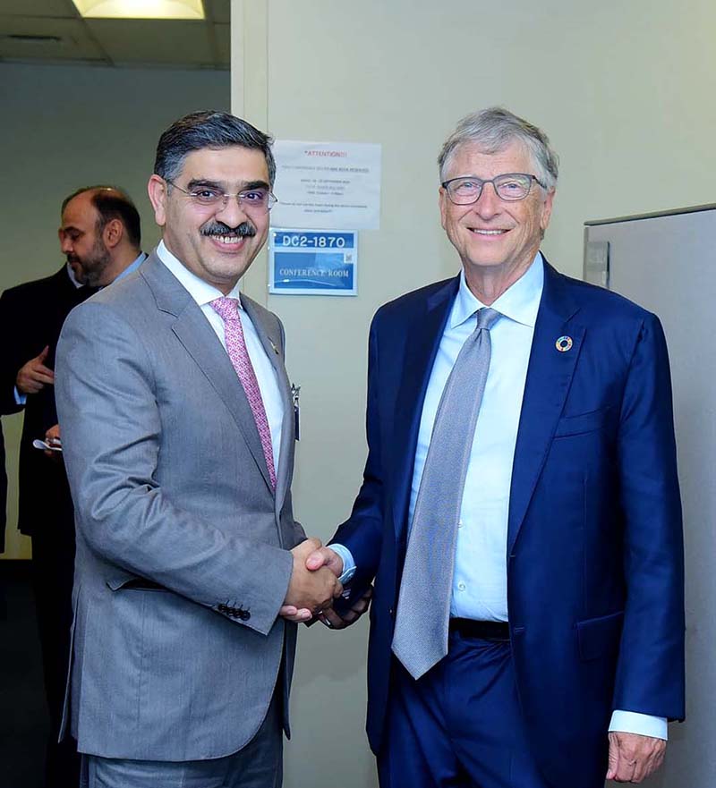Caretaker Prime Minister Anwaar-ul-Haq Kakar meets Co-chair of the Bill and Melinda Gates Foundation, Bill Gates on the sidelines of 78th session of United Nations General Assembly