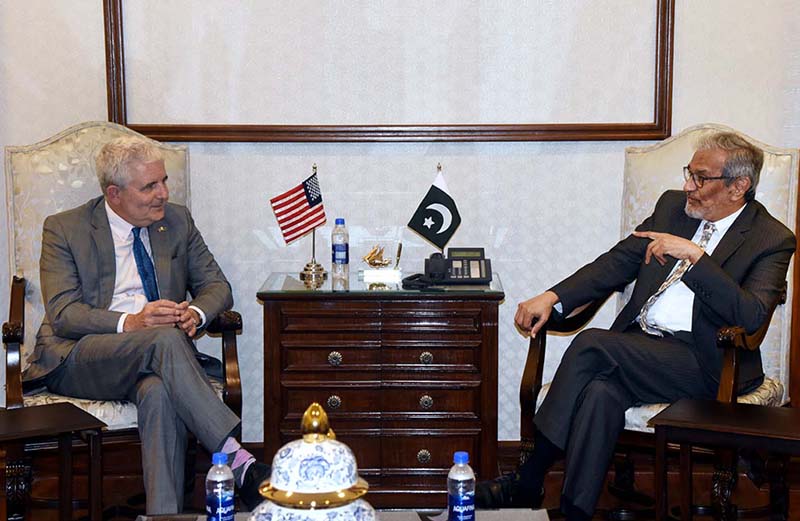 Caretaker Sindh Chief Minister Justice (retd) Maqbool Baqar meets with new USA Consul General Mr Conrad Tribble at CM House