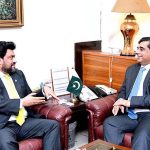 Governor Sindh, Kamran Khan Tessori meets with Federal Minister for Commerce, Industries and Production, Dr. Gohar Ejaz in Minister's Office