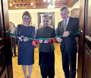 Ambassador of Pakistan, Asif Hussain Memon and Turkish Ambassador Gulshen Karanis Ekshioglu along with the Chief Guest Mr. Peter Jakob, Additional Secretary Ministry of Foreign Affairs & Trade of Hungary inaugurated the First-Ever Art Exhibition of Pakistani Artists