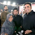 Chairman Pakistan People's Party Bilawal Bhutto Zardari distributing land ownership rights papers to Sukkur Barrage and Canals affectees from Bashirabad and Raju Marwari Goth