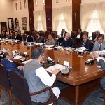 Sindh Caretaker Chief Minister Justice (Retd) Maqbool Baqar presides over a cabinet meeting at CM House