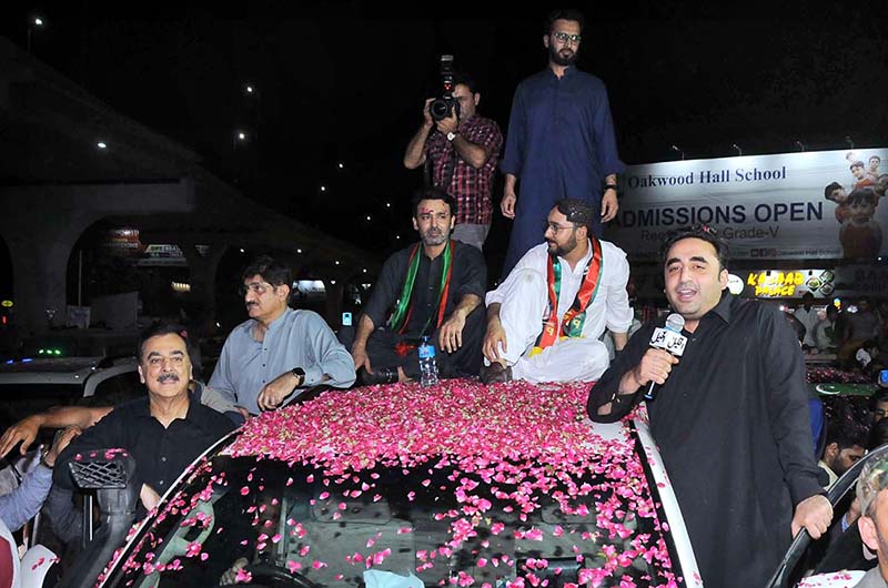 Chairman PPP, Bilawal Bhutto Zardari addressing public gathering on his arrival in the city